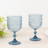 12 Pack Vintage Plastic Wine Goblets – 15oz Reusable Shatterproof Dusty Blue Embossed