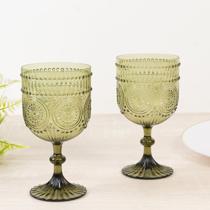 12 Pack Vintage Plastic Wine Goblets – 15oz Reusable Shatterproof Dusty Sage Green
