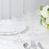 12 Pack Vintage Plastic Wine Goblets – 15oz Reusable Shatterproof Clear Embossed