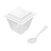 24 Pack | 4oz Clear Disposable Square Snack Tumbler Cup, Lid and Spoon Set#whtbkgd