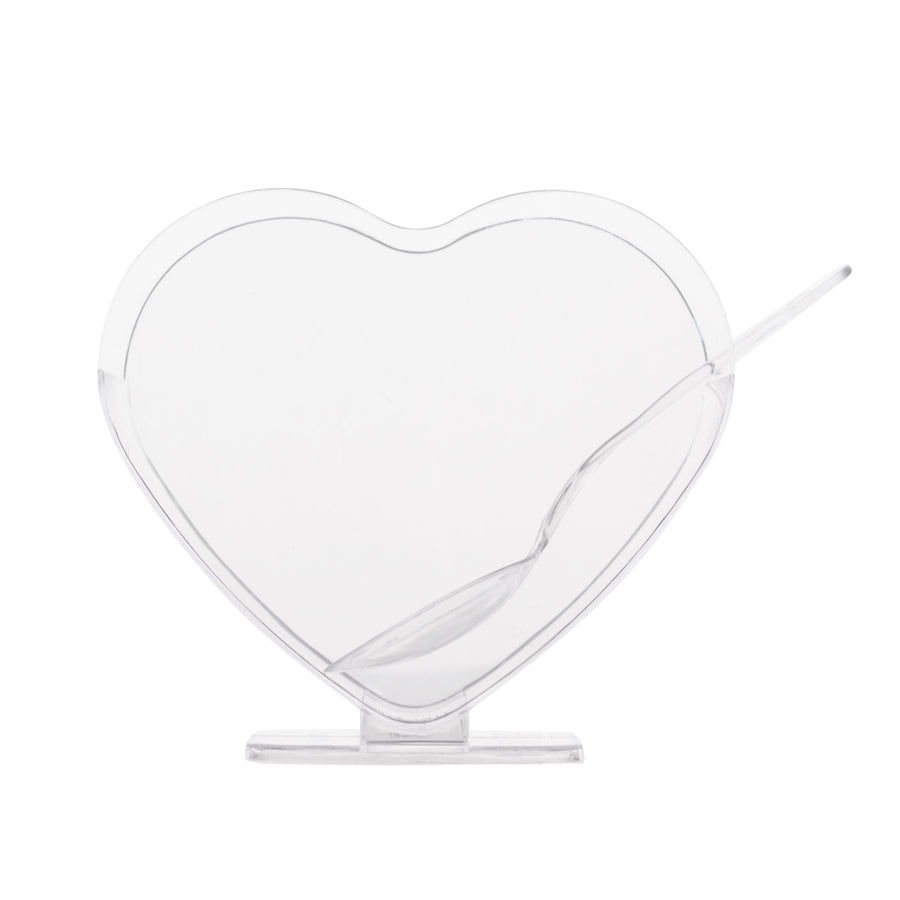 24 Pack | 2oz Mini Clear Disposable Heart-Shaped Pudding Snack Cups with Spoons#whtbkgd