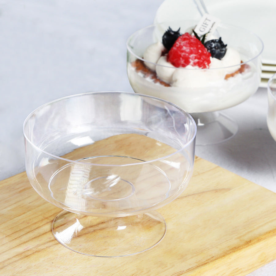 24 Pack | 6oz Crystal Clear Footed Disposable Dessert Cups With Spoons
