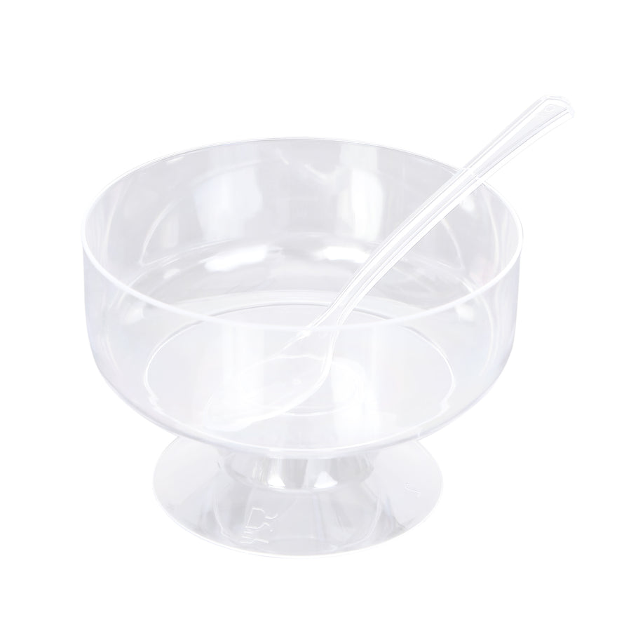 24 Pack | 6oz Crystal Clear Footed Disposable Dessert Cups With Spoons#whtbkgd