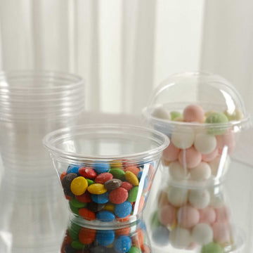 50 Pack Clear Dome Lid Disposable Ice Cream Fruit Cups, 7oz Plastic Pudding Dessert Parfait Cups