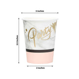 24 Pack | Blush/Rose Gold Marble 9oz Paper Cups, Disposable Cups For Party and All Purpose Use