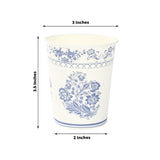 24 Pack Disposable Paper Cups in White Royal Blue Damask Floral Pattern, Elegant Party Cups