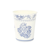 24 Pack Disposable Paper Cups in White Royal Blue Damask Floral Pattern, Elegant Party Cups#whtbkgd