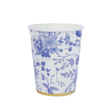 24 Pack | 9oz Blue Chinoiserie Floral Paper Cups with Gold Rim, Disposable Party Cups#whtbkgd