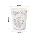 24 Pack Disposable Paper Cups in White Lavender Damask Floral Pattern, Elegant Party Cups