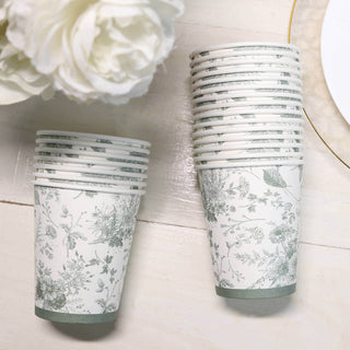 <h3 style="margin-left:0px;"><strong>Convenience Meets Style</strong> <strong>With White Sage Green French Toile Disposable Paper Cups</strong>