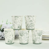 24 Pack White Sage Green French Toile Party Cups, Elegant Disposable Paper Cups