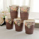 24 Pack Brown Rustic Wood Print Disposable Party Cups with Floral Lace Rim, 9oz Paper Cups