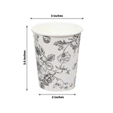 50-Pack Paper Cups in White with Black French Toile Print - Stylish Disposable Floral