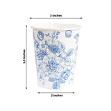 50-Pack Paper Cups in White with Blue French Toile Print - Stylish Disposable Floral