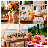 Colorful dessert and floral arrangements at a festive outdoor celebration.