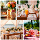 24-Pack Paper Cups in White with Gold French Toile Print - Stylish Disposable Floral Party Cups