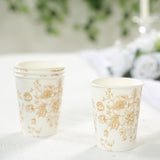 24 Pack 9oz French Toile Party Cups, White Gold Elegant Disposable Paper Cups