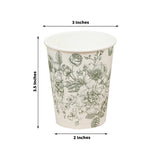 50-Pack Paper Cups in White with Sage Green French Toile Print - Stylish Disposable Floral