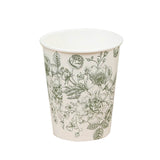 50-Pack Paper Cups in White with Sage Green French Toile Print - Stylish Disposable Floral#whtbkgd