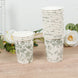 50-Pack Paper Cups in White with Sage Green French Toile Print - Stylish Disposable Floral Party Cup