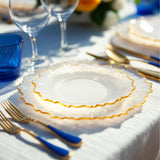 20 Pack 7" Plastic Dessert Plates – Clear Reef Design with Gold Rim, Appetizer and Salad Party Plates – Elegant Disposable Tableware