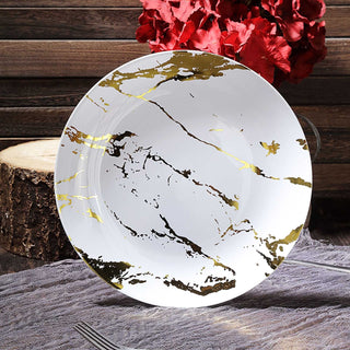 Elegant Gold and White Marble Print Plastic Dinner Plates