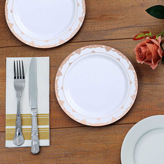 Elegant White 7.5" Rose Gold Lace Rim Plastic Dessert Salad Plates