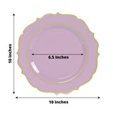 10 Pack Lavender Lilac Plastic Dinner Plates, Disposable Tableware Round With Gold