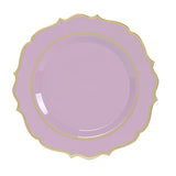 10 Pack Lavender Lilac Plastic Dinner Plates, Disposable Tableware Round With Gold#whtbkgd