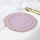 10 Pack Lavender Lilac Plastic Dinner Plates, Disposable Tableware Round With Gold