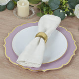 10 Pack Lavender Lilac Plastic Dinner Plates, Disposable Tableware Round With Gold