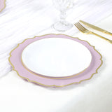 10 Pack Lavender Lilac Plastic Dinner Plates, Disposable Tableware Round With Gold