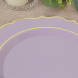 10 Pack Lavender Lilac Plastic Dinner Plates, Disposable Tableware Round With Gold