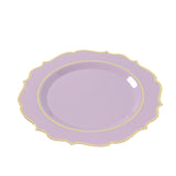 10 Pack Lavender Lilac Plastic Dinner Plates, Disposable Tableware Round With Gold