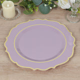 10 Pack Lavender Lilac Plastic Dinner Plates, Disposable Tableware Round With Gold