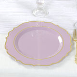 10 Pack Lavender Lilac Plastic Dinner Plates, Disposable Tableware Round With Gold