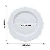 10 Pack | 10inch White Plastic Dinner Plates Disposable Tableware Round With Silver Scalloped Rim