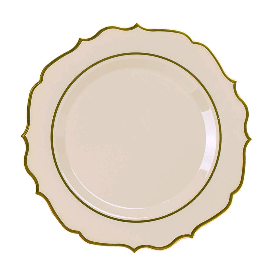 10 Pack | 10inch Taupe Gold Plastic Dinner Plates, Disposable Tableware Round#whtbkgd