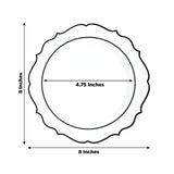 10-Pack Plastic 8inch Round Dessert Plates in Clear with Black Scalloped Rim