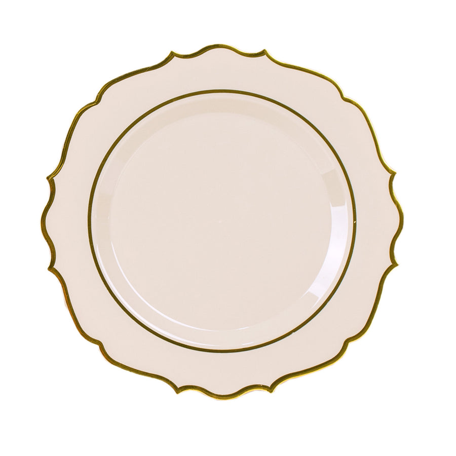 10 Pack | 8inch Taupe Plastic Dessert Salad Plates, Disposable Tableware Round#whtbkgd
