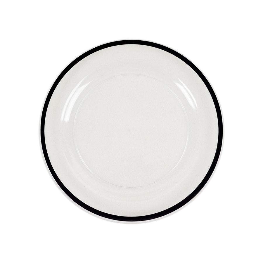 10 Pack Clear Regal Disposable Party Plates With Black Rim, 10inch Round Plastic#whtbkgd