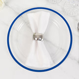 10 Pack Clear Regal Disposable Party Plates With Blue Rim, 10inch Round Plastic Dinner Plates