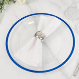 10 Pack Clear Regal Disposable Party Plates With Blue Rim, 10inch Round Plastic Dinner Plates