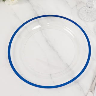 <h3 style="margin-left:0px;"><strong>Clear Regal Plastic Dinner Plates with Blue Rim 10"</strong>