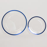 10 Pack Clear Regal Disposable Party Plates With Blue Rim, 10inch Round Plastic Dinner Plates