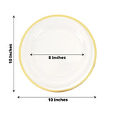 10-Pack Plastic 10inch Round Dinner Plates in Clear with Gold Rim