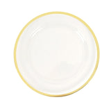 10-Pack Plastic 10inch Round Dinner Plates in Clear with Gold Rim#whtbkgd