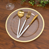 10-Pack Plastic 10inch Round Dinner Plates in Clear with Gold Rim