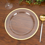 10-Pack Plastic 10inch Round Dinner Plates in Clear with Gold Rim