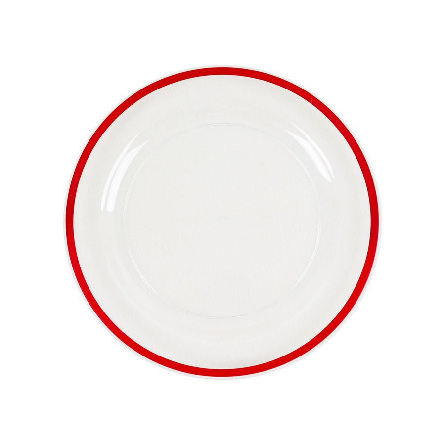 10 Pack Clear Regal Disposable Party Plates With Red Rim, 10inch Round Plastic Dinner#whtbkgd